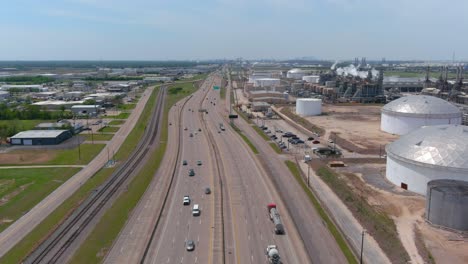 Aerial-view-of-refinery-plant-in-Houston,-Texas