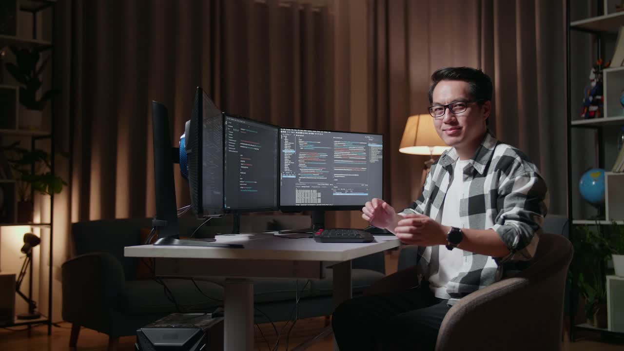 Programmer working late at night at home