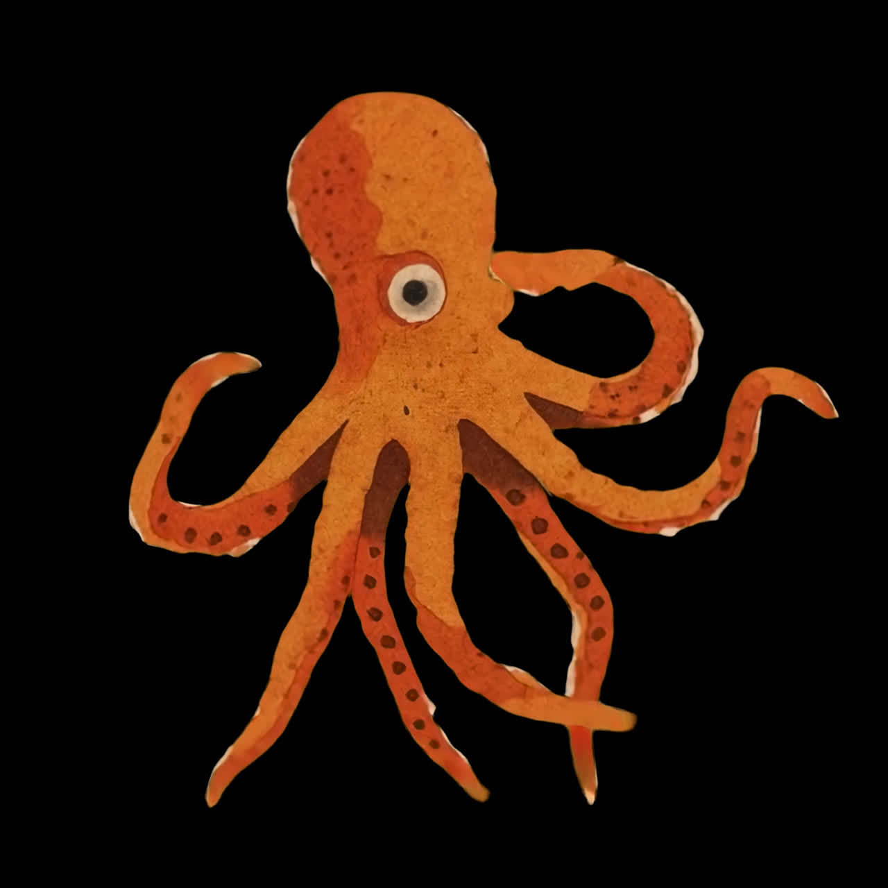 Animazione illustrativa di polpo arancione fantasioso, risorsa isolata, video 4K trasparente, canale alfa