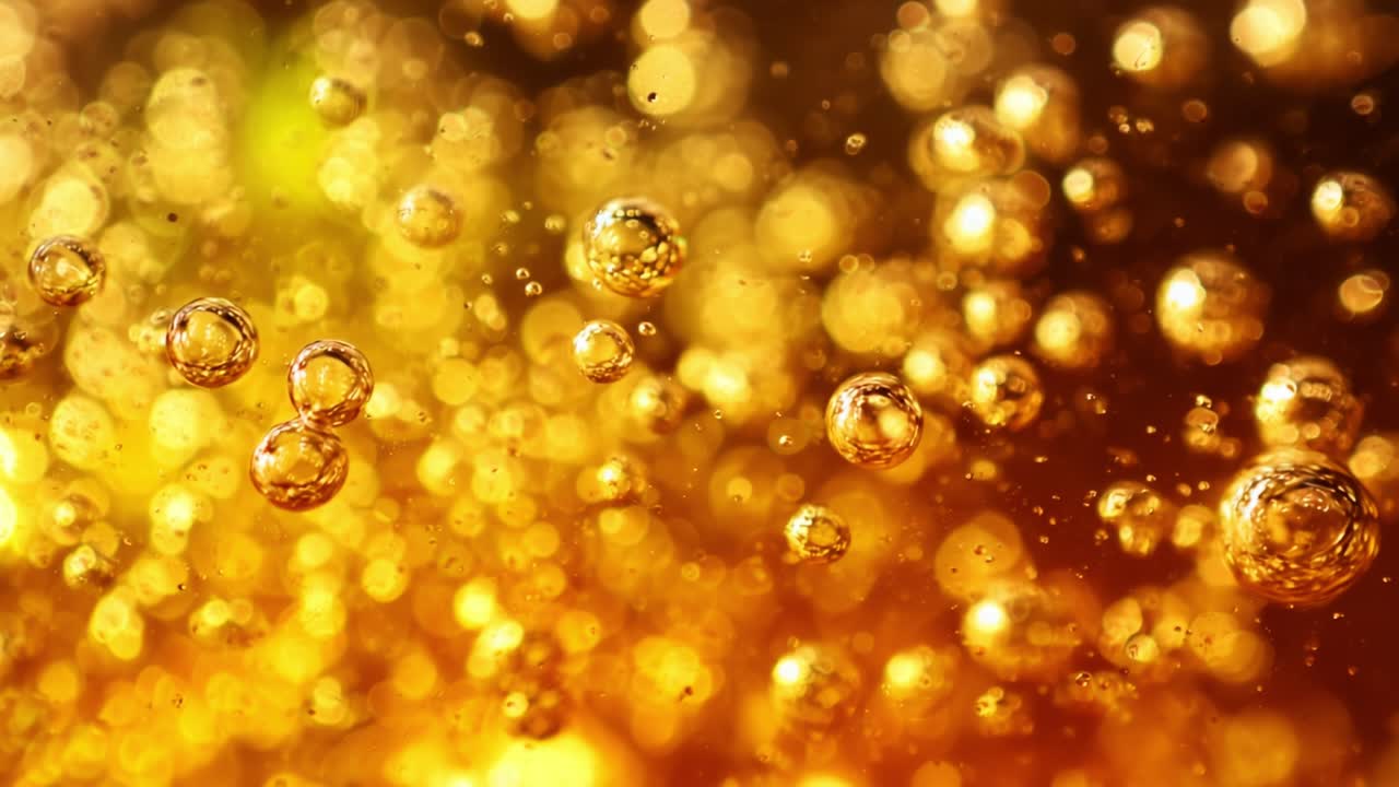 A Mesmerizing Display of Golden Bubbles Dancing in Liquid: An Artistic Exploration of Light Reflections and Textures in a Vivid Underwater Scene