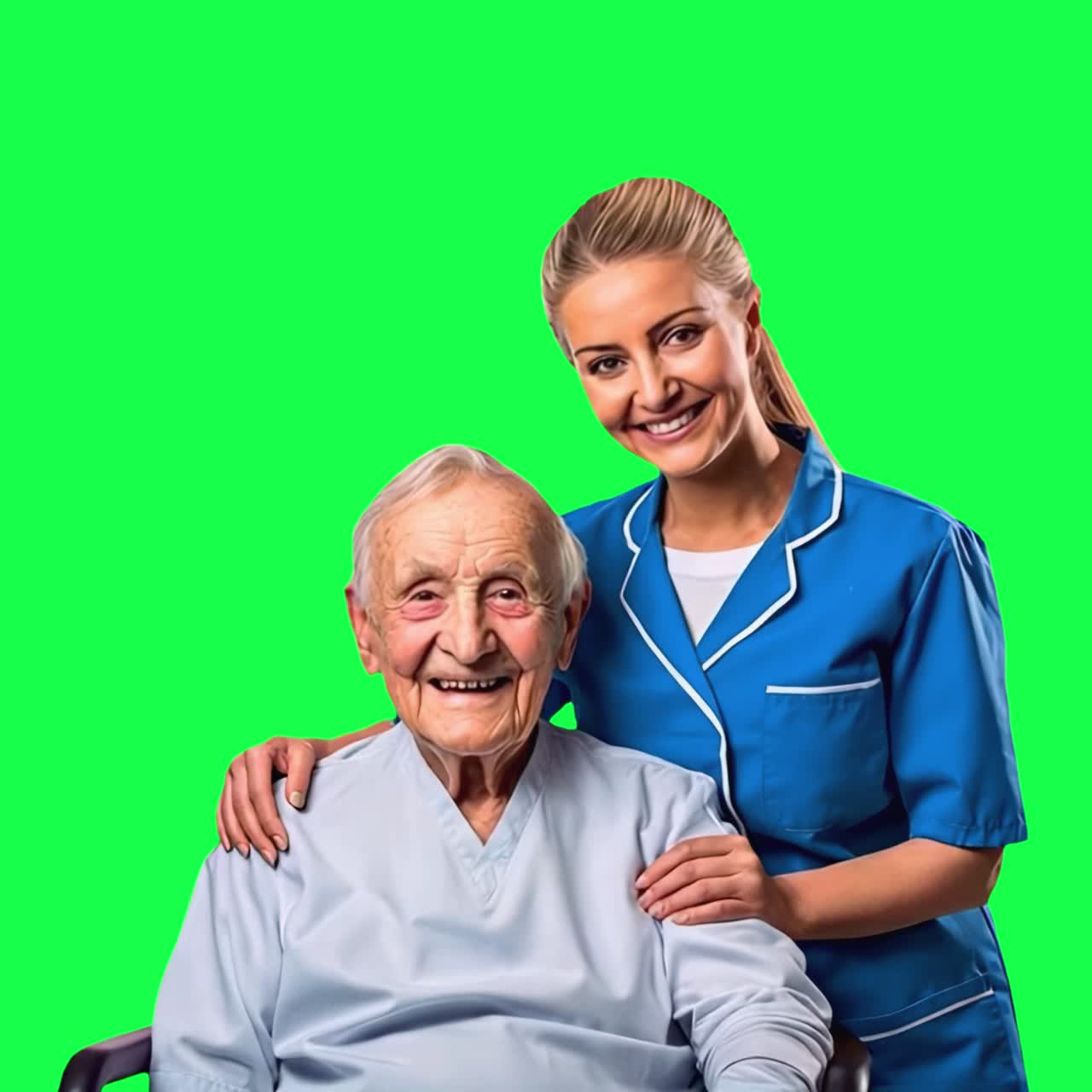 Elderly care with compassion animation, transparent 4K video, green screen