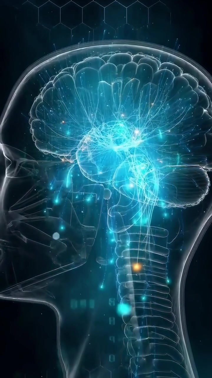 Modello digitale di cervello umano con attività di rete neurale