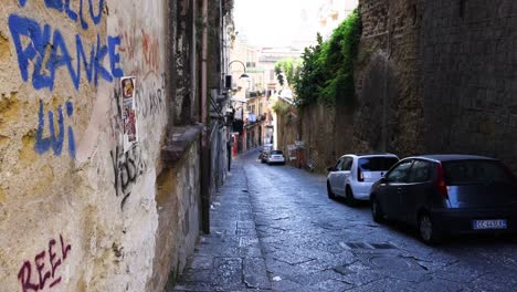 graffiti-covered alley with parked cars