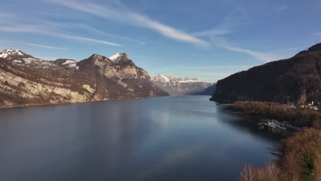 Walensee, Switzerland stunning aerial view, breathtaking lake reflections, Swiss alps and serene landscapes.