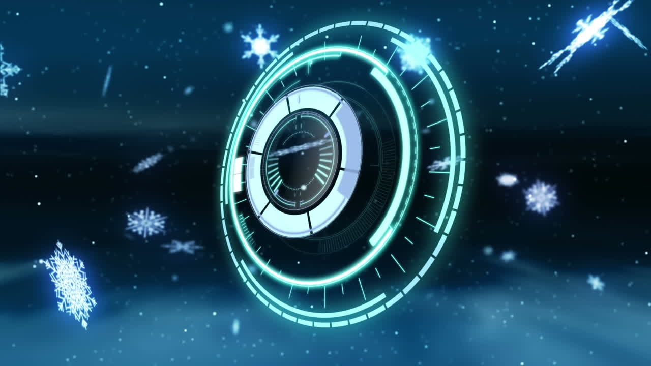 검은 바탕에 떨어지는 눈 위에서 회전하는 안전한 잠금의 애니메이션