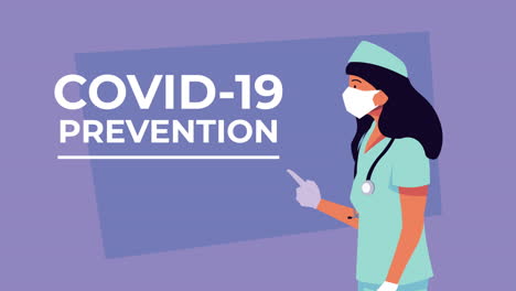 professional female doctor with covid19 prevention animation