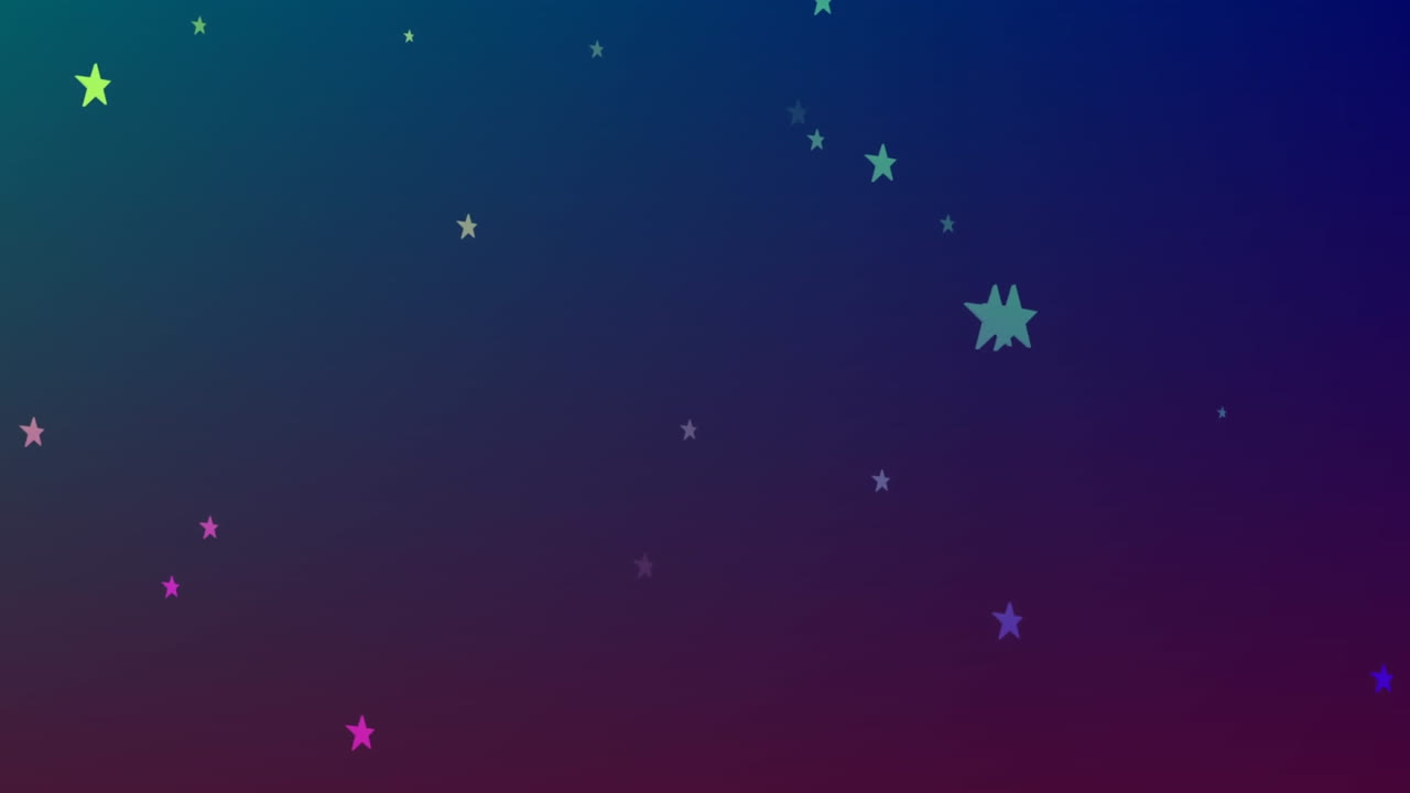 Animation of falling multicolored falling stars over gradient background
