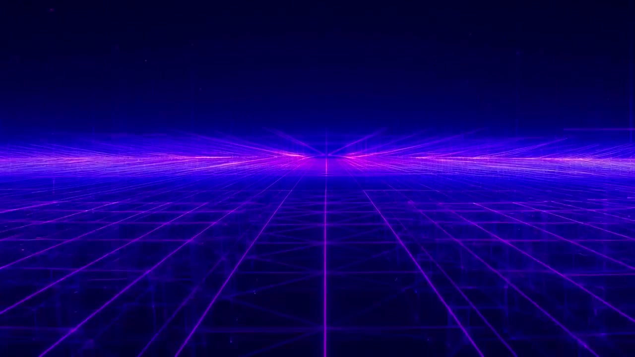 Abstract Digital Grid Moving Through Neon Blue and Purple Space
