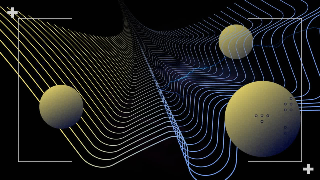 animación de corrientes rojas y azules sobre curvas paralelas y esferas en los datos de procesamiento de interfaz