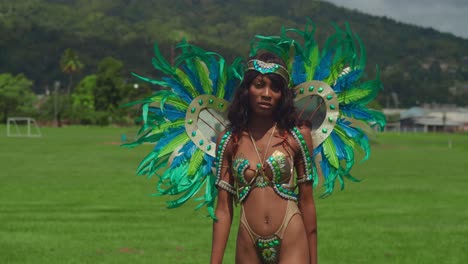 with each graceful step, a young girl in her carnival costume becomes a vibrant symbol of trinidad's tropical exuberance