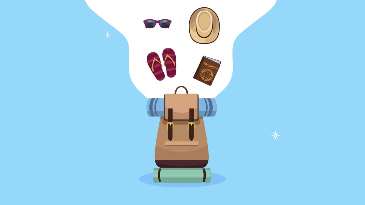 world tourism day animation with travelbag and icons