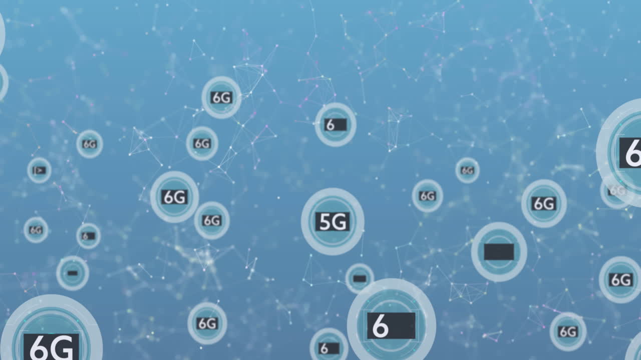 animación de la red de conexiones con texto 6g sobre formas