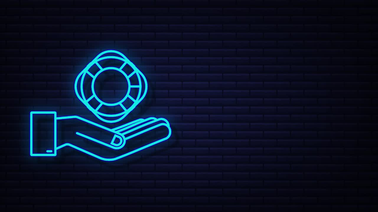 estilo neón, lifebuoy en las manos gráfico de movimiento.