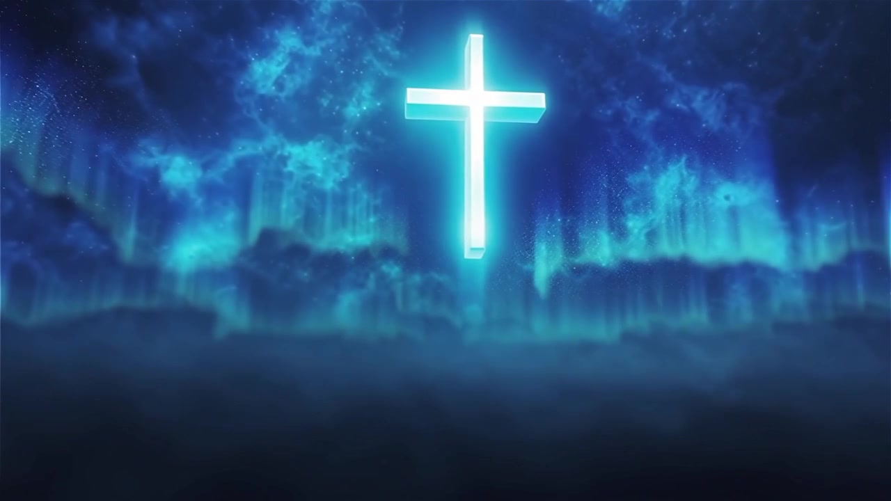 キリスト教の十字架と神聖な光が輝く礼拝用背景。