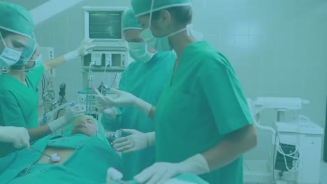 animación de información médica y procesamiento de datos sobre cirujanos que operan a pacientes en la sala de operaciones