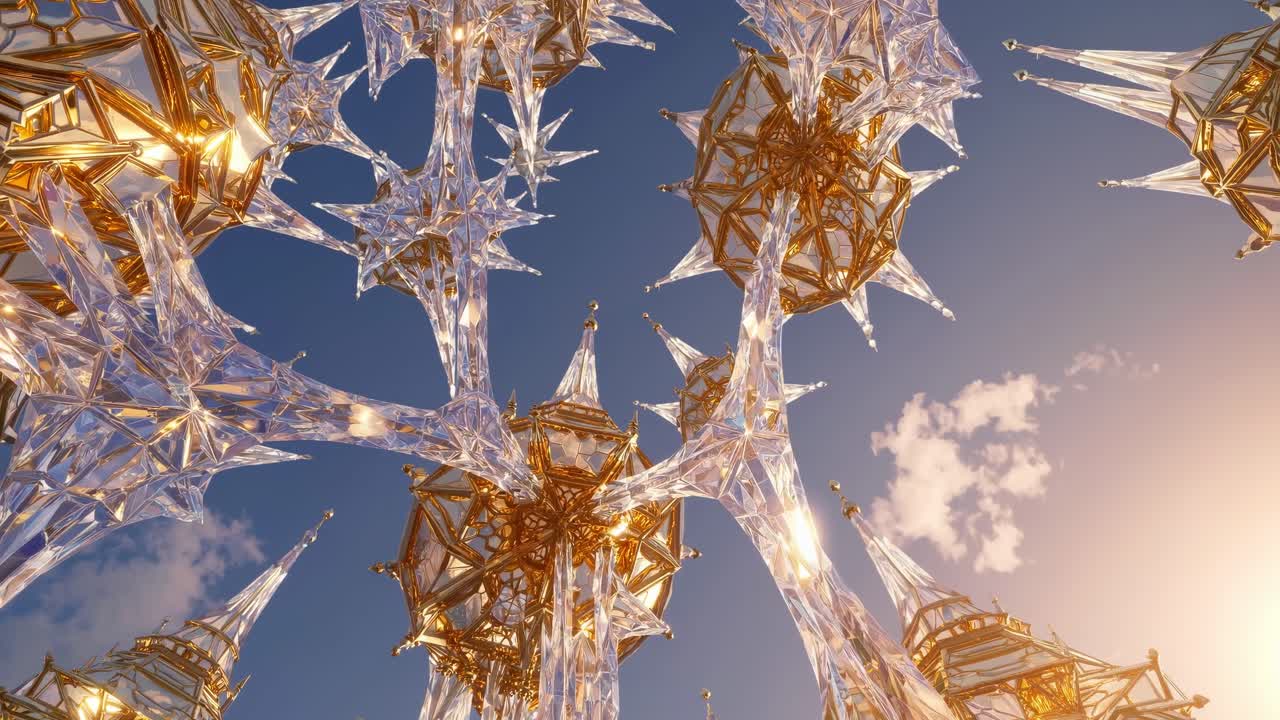 Ornate Crystal and Gold Architectural Design against a Blue Sky
