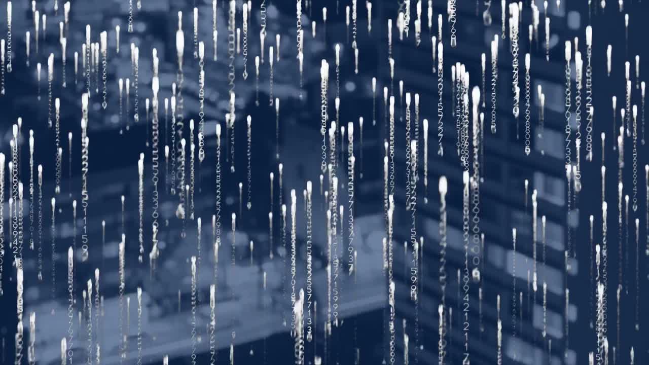 도시 풍경 위의 바이너리 코딩의 애니메이션