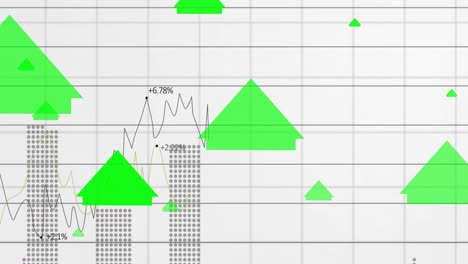 Animación-De-Registro-De-Estadísticas-Y-Flechas-Verdes-Apuntando-Hacia-Arriba-Moviéndose-En-La-Cuadrícula-Sobre-Fondo-Blanco