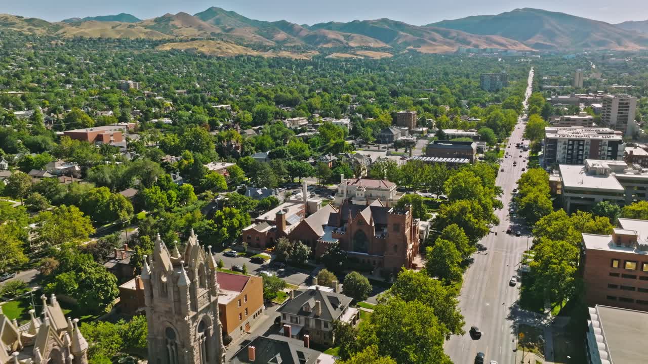 Beautiful Aerial and Establishment Shot of The Cathedral of the Madeleine