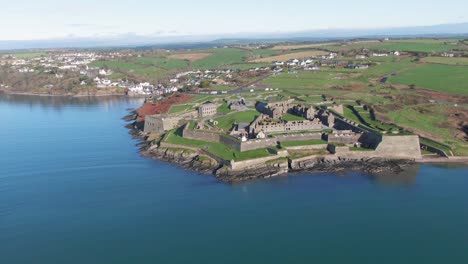 wide aerial view over charles fort, kinsal, ireland on sunny cloudless day