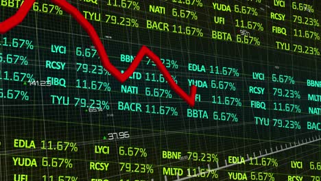 Digitale-Animation-Eines-Roten-Diagramms-über-Der-Datenverarbeitung-An-Der-Börse-Vor-Schwarzem-Hintergrund