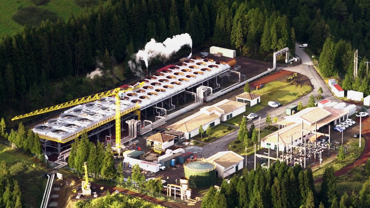 Air-cooling System Of Ribeira Grande Geothermal Power Plant On São Miguel Island In The Azores, Portugal. Aerial Shot