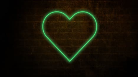 animation of glowing neon heart icon on brick wall