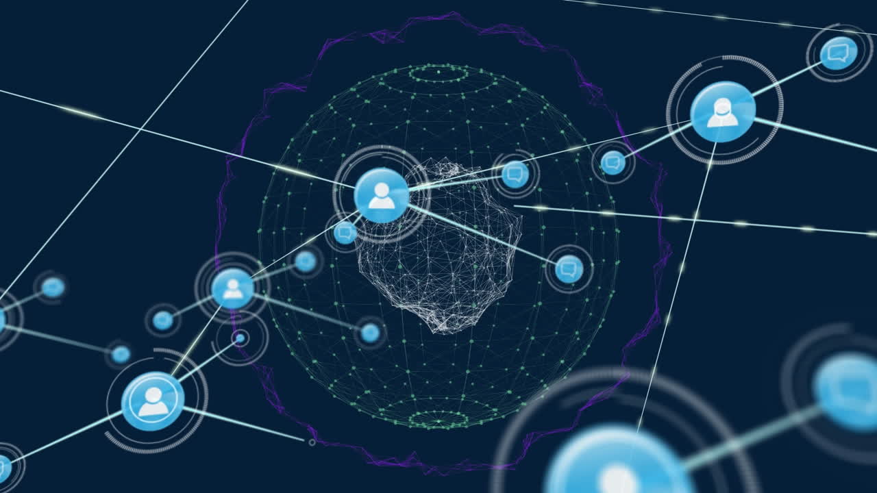 파도 위의 선과 지구를 형성하는 점에서 추상적인 패턴으로 연결된 아이콘의 애니메이션