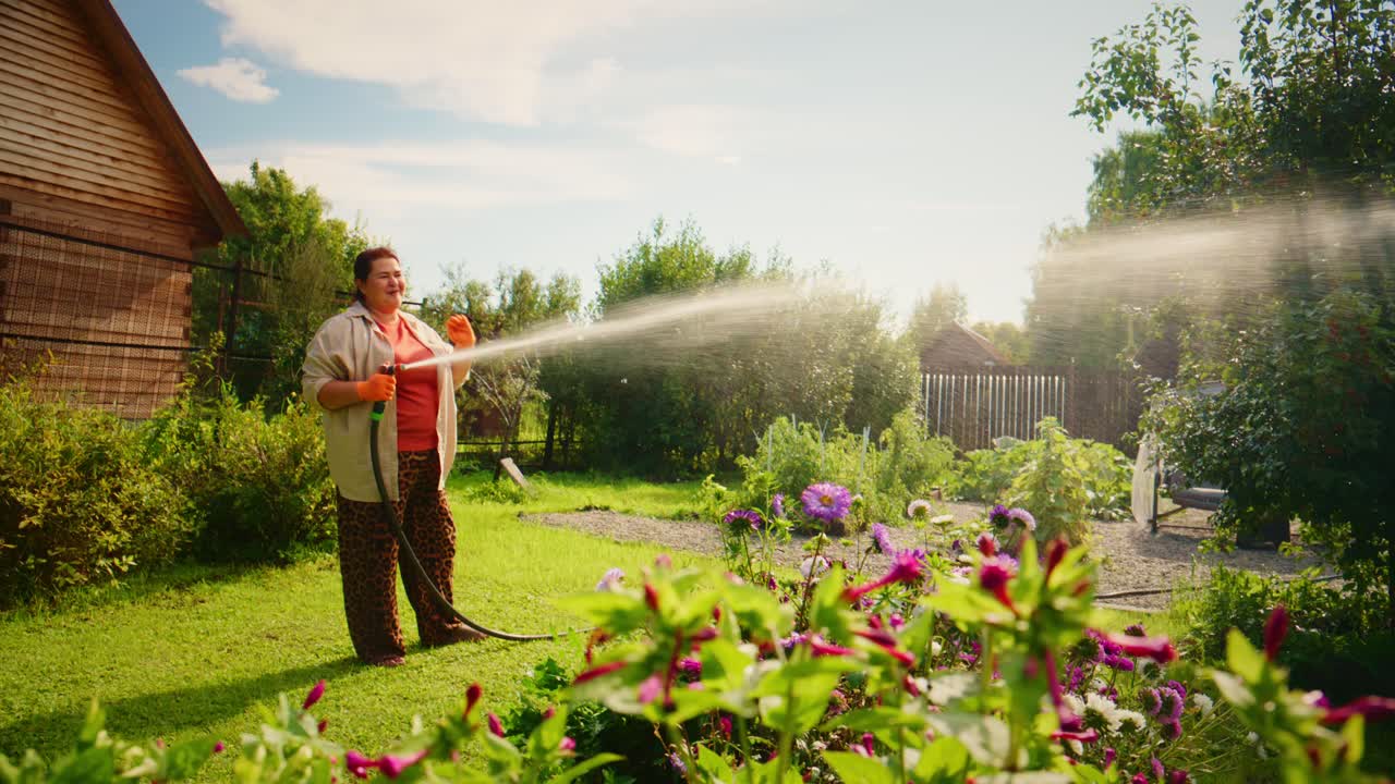 A Gardener Watering Vibrant Flowers in a Lush Outdoor Garden, Capturing the Beauty of Nature's Colors and the Joy of Nurturing Plants in the Sunshine