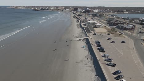 gentle drone flight over nantasket beach, in scenic hull, ma, usa