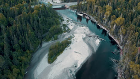 aerial view of a river in a forest