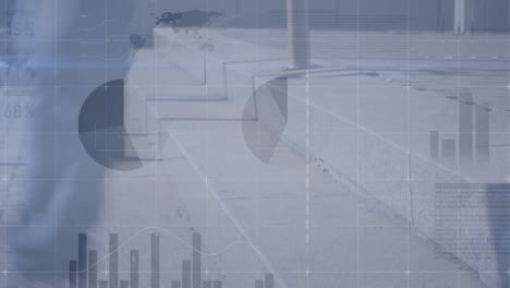 animación del procesamiento de datos estadísticos en el lapso de tiempo de la sección baja de personas que caminan por las escaleras.