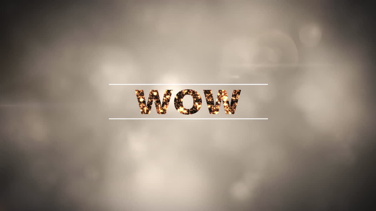 회색 구름 배경 위에 와우 텍스트의 애니메이션