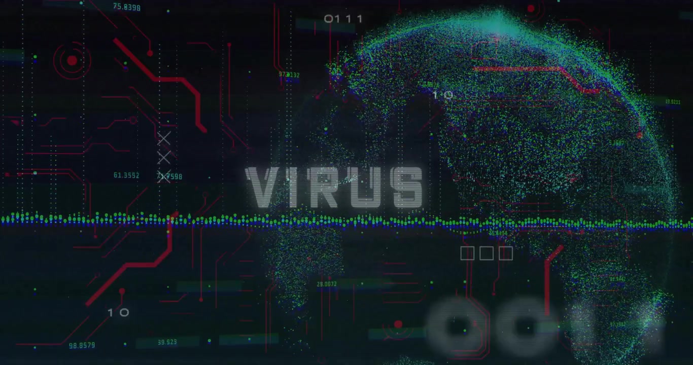 Første-ramme-glitch forårsaker at sentral VIRUS-etikett glitsjer på brukergrensesnittet mens data pulserer for skanning.