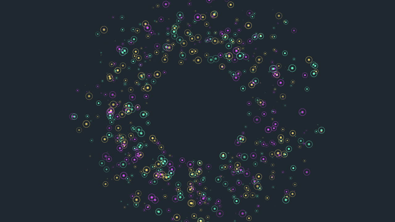 Vibrantly colored spiral of dots on dark background