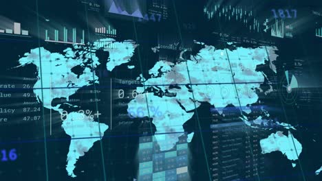 Animación-Del-Procesamiento-De-Datos-Financieros-Sobre-El-Mapa-Mundial