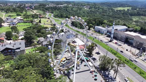 aerial view of a ferris wheel in a city