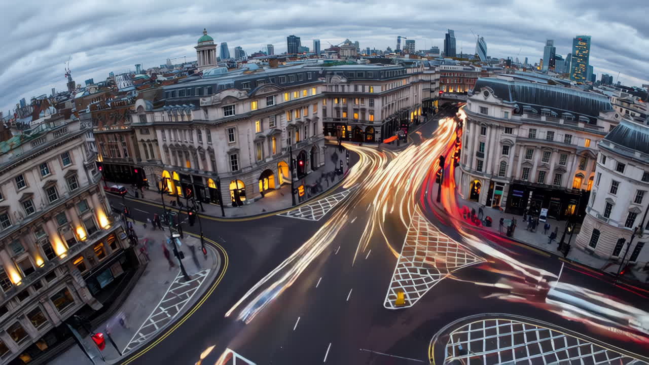 Nighttime View of London Street with Busy Traffic