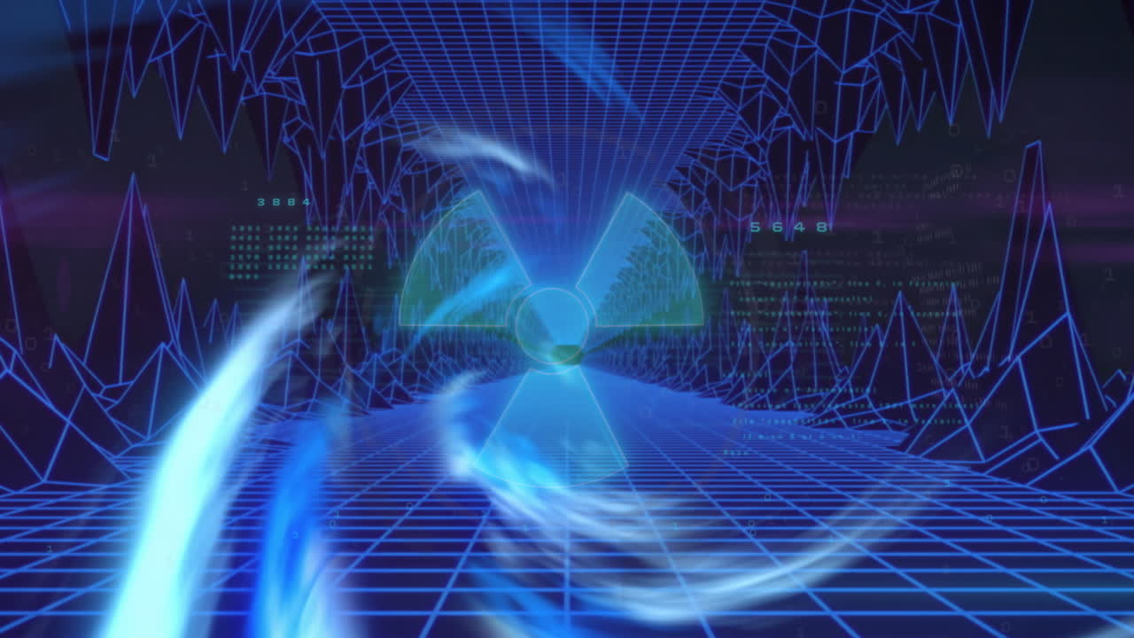 메타버스 (metaverse) 를 가로지르는 파란빛 트레일의 애니메이션