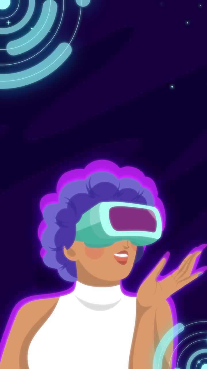 una animación de un diseño plano dibujado a mano en el fondo del metaverso