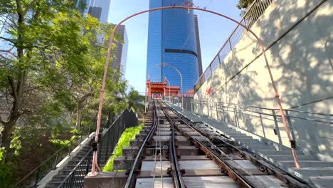 Angels-Flight-Historic-Landmark-Funicular-Railway,-Downtown-Los-Angeles-CA-USA,-Front-Passenger-POV