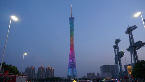 night illuminated guangzhou city famous canton tower front panorama 4k china