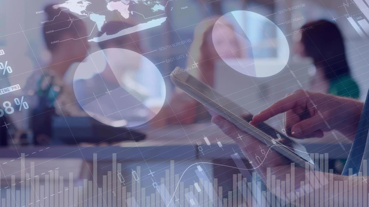 mulher usando um tablet e gráficos 4k