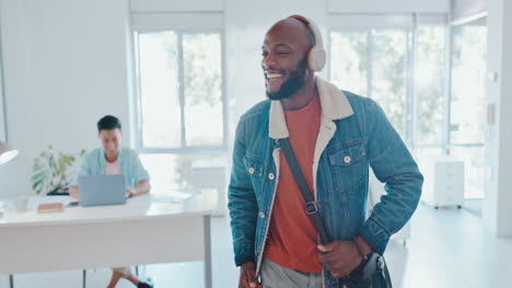 Morning,-walking-or-black-man-greeting-employees