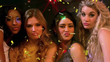 confetti falling animation over group of women posing at party