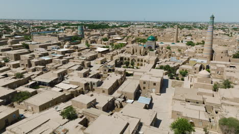 aerial view of the old town of khiva, uzbekistan in summer - drone shot