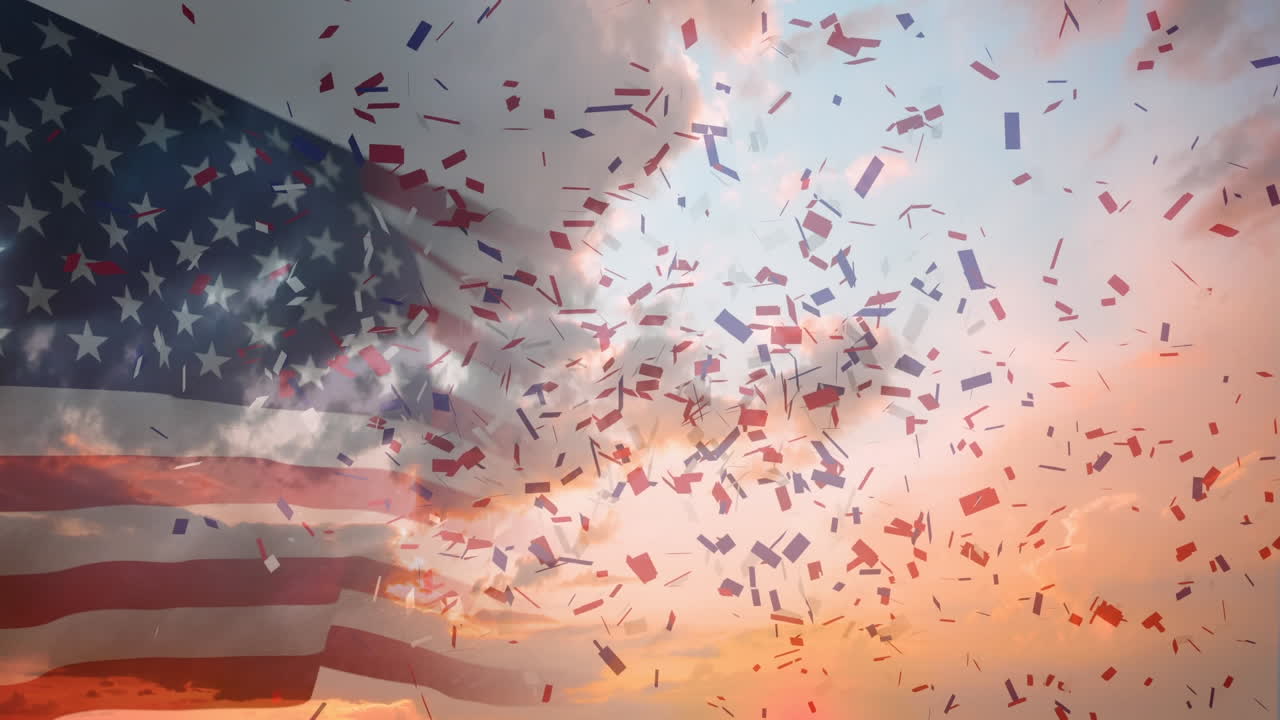 American flag and confetti