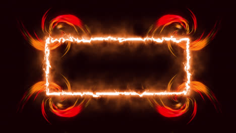 animation of rotating orange and red shapes over burning flame on black background