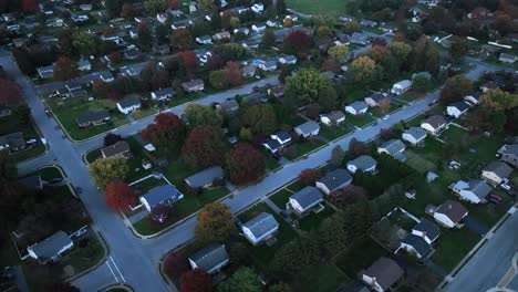 houses in american neighborhood at dusk