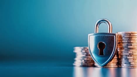 padlock and coins for financial security